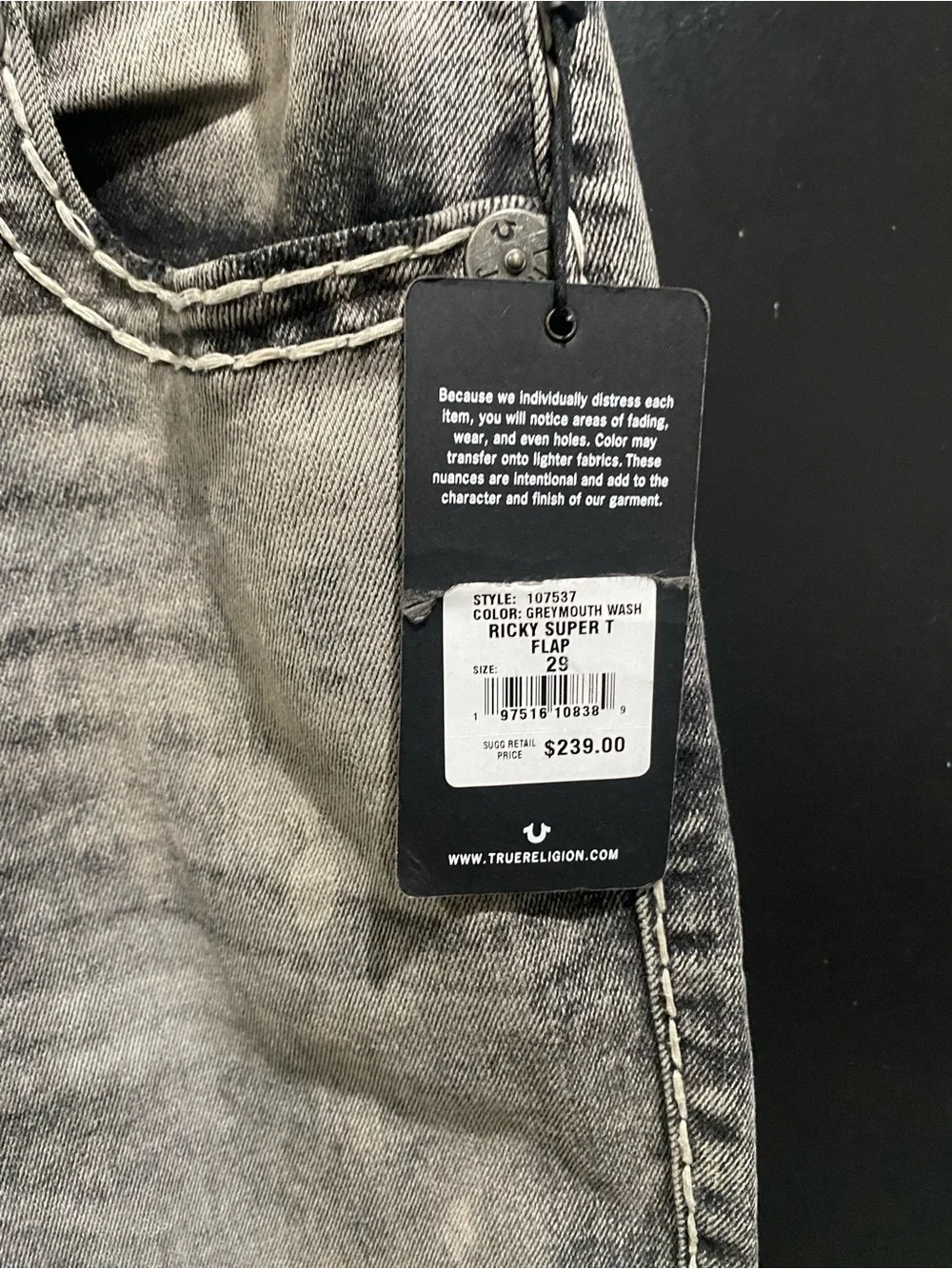 True Religion Men's Acid Wash Black Skinny Jeans